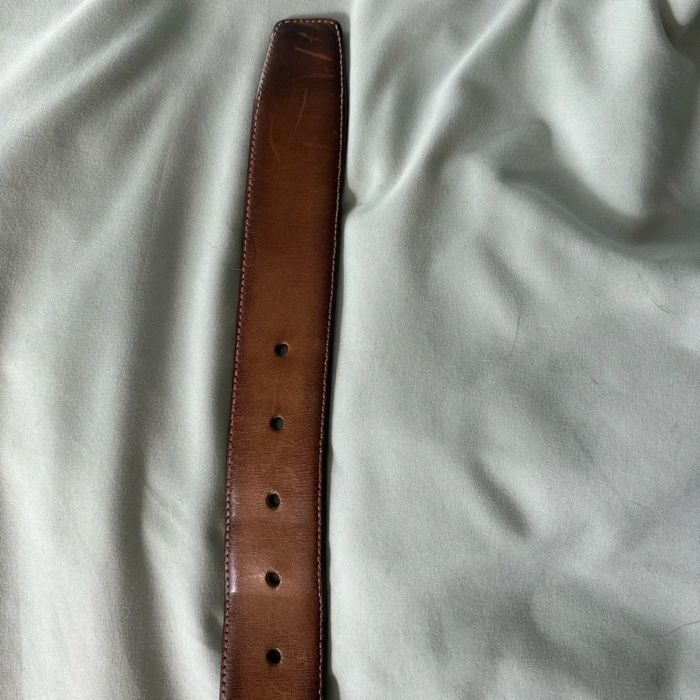 Mezlan Brown Leather Belt Brogue Perforated Patina Silver Buckle Spain